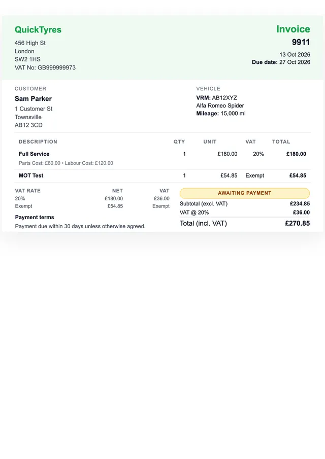 A4 invoice printout