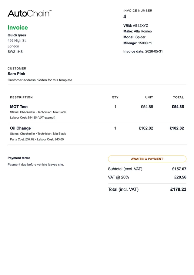 A4 invoice printout