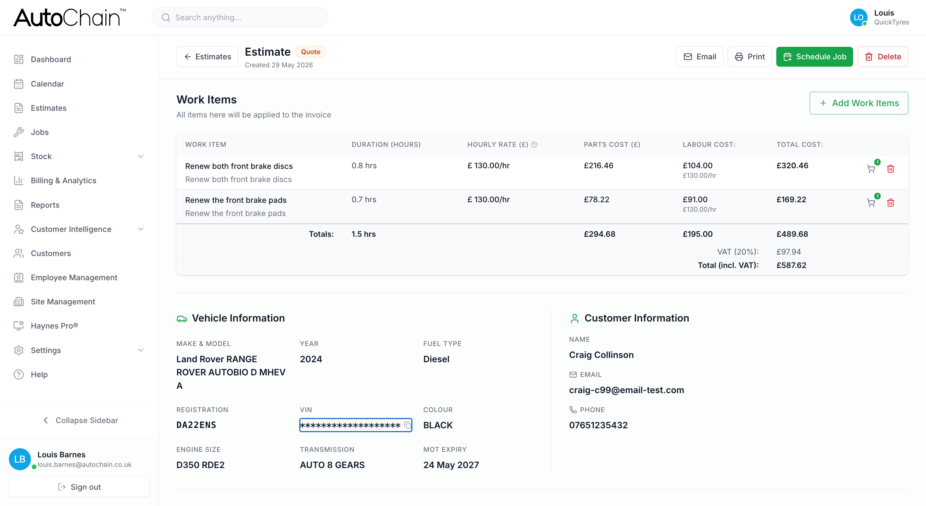 AutoChain estimate builder