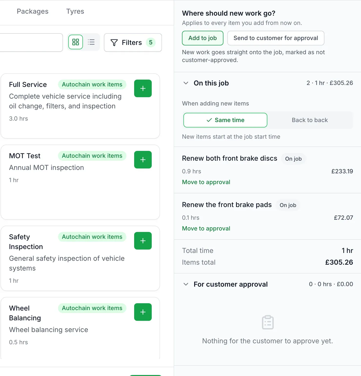 Adding extra work to a job or sending it to the customer for approval