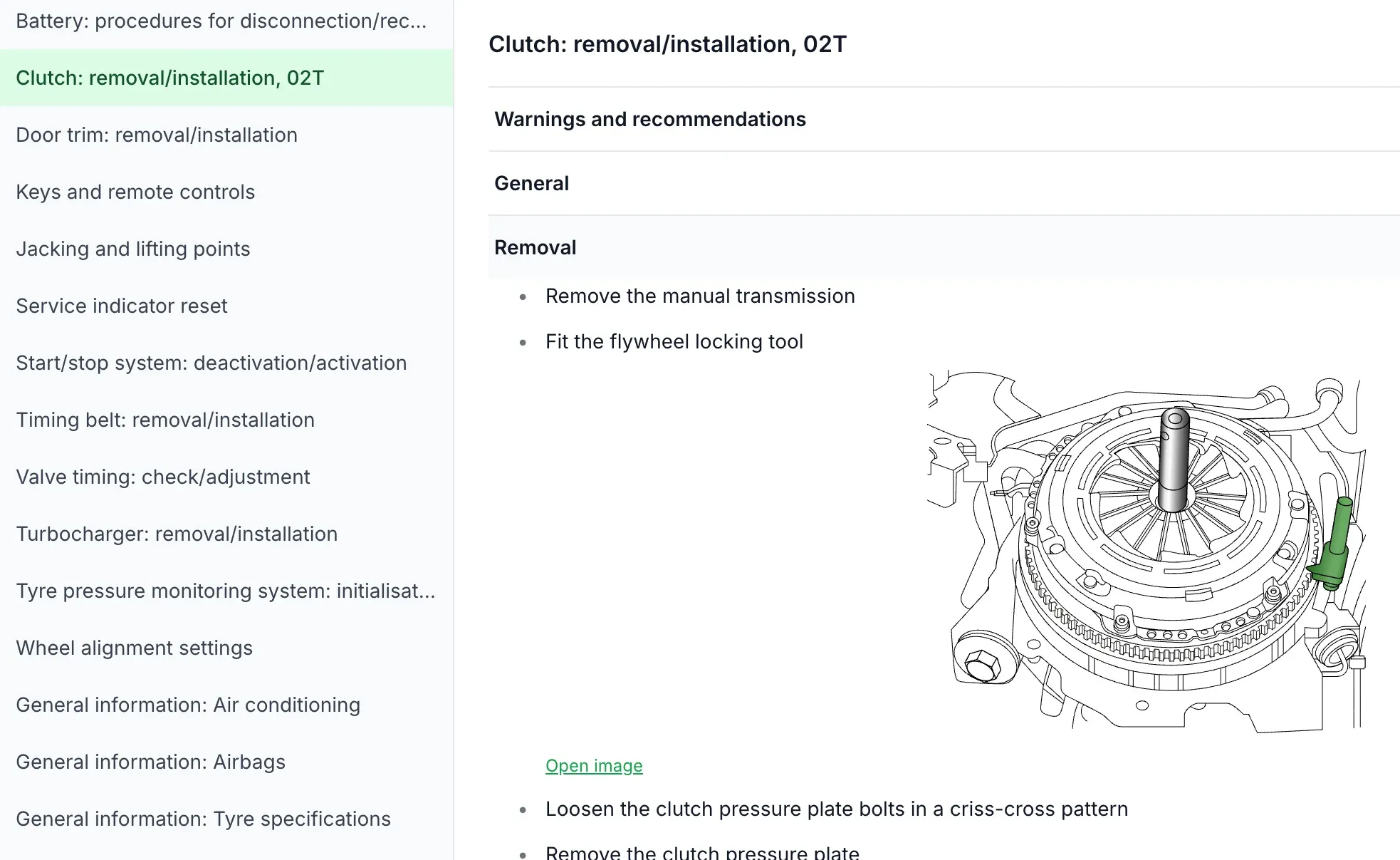 HaynesPro repair manual in AutoChain for clutch removal, with steps and a diagram