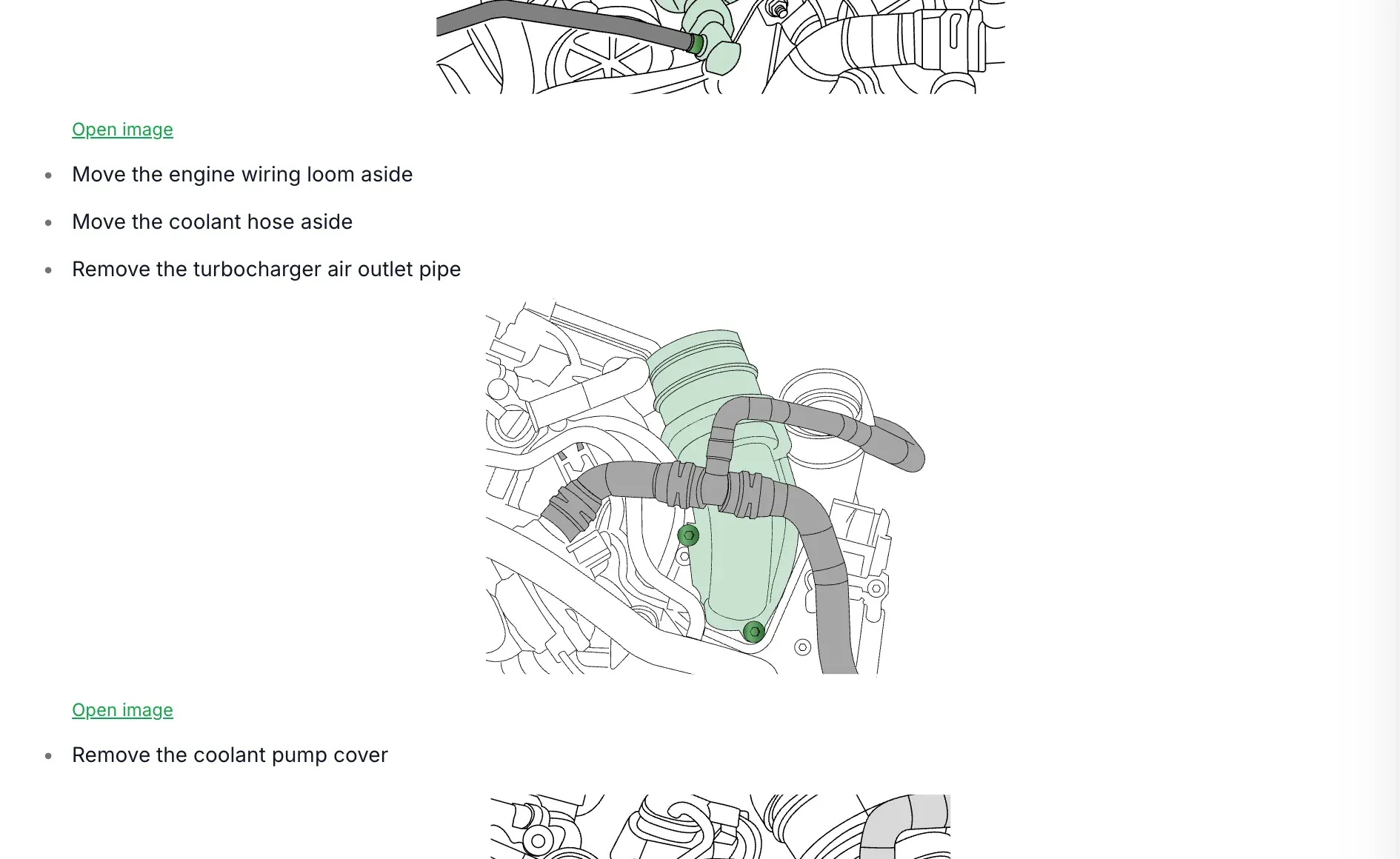 HaynesPro timing belt removal procedure in AutoChain with step-by-step instructions and engine diagrams