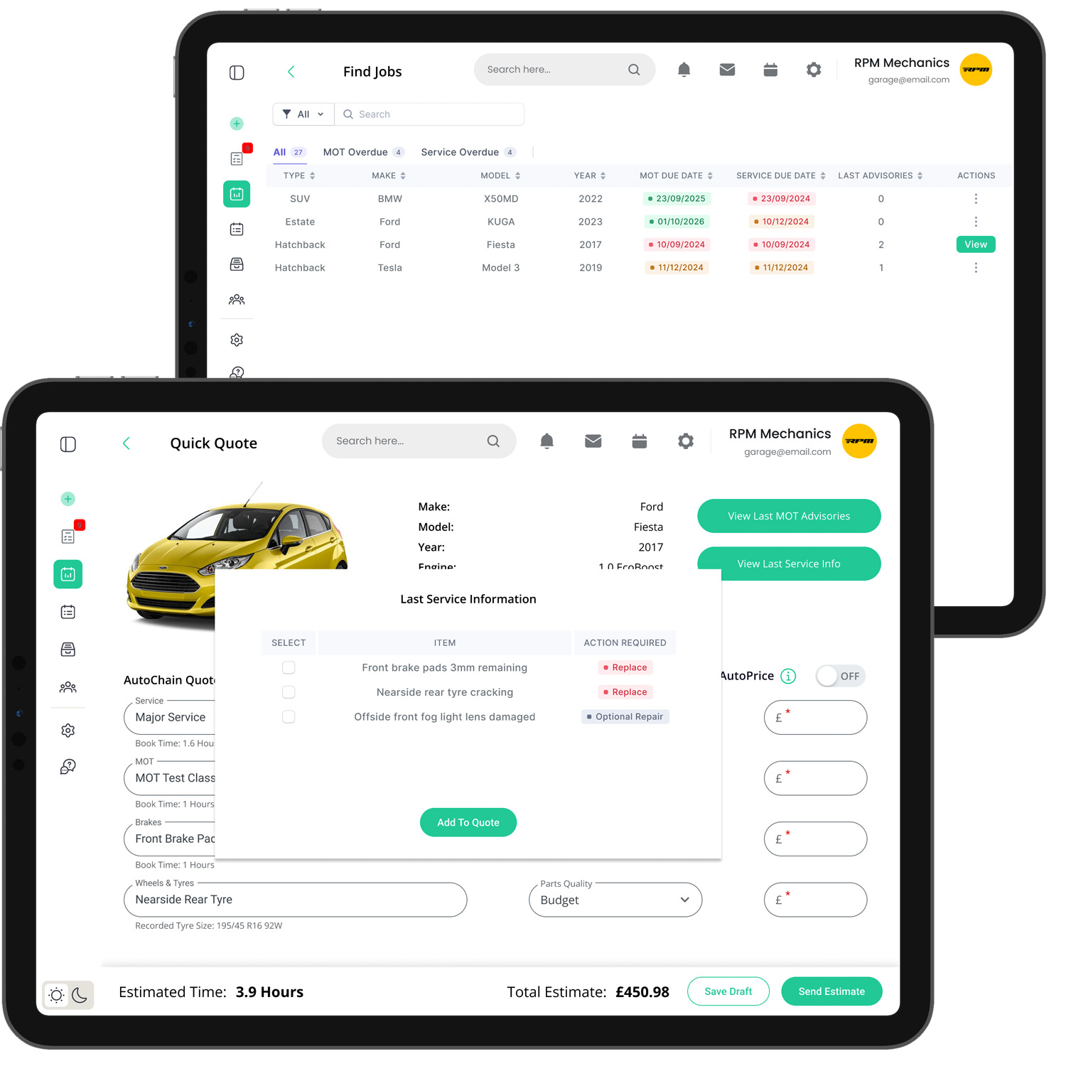 Business AutoChain app showing digital vehicle service records and maintenance management interface