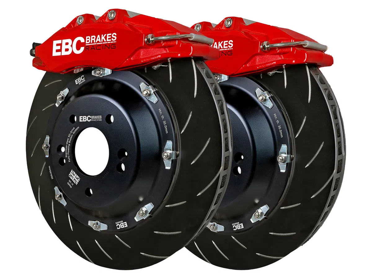 EBC brake components showcased with AutoChain branding in professional automotive workshop