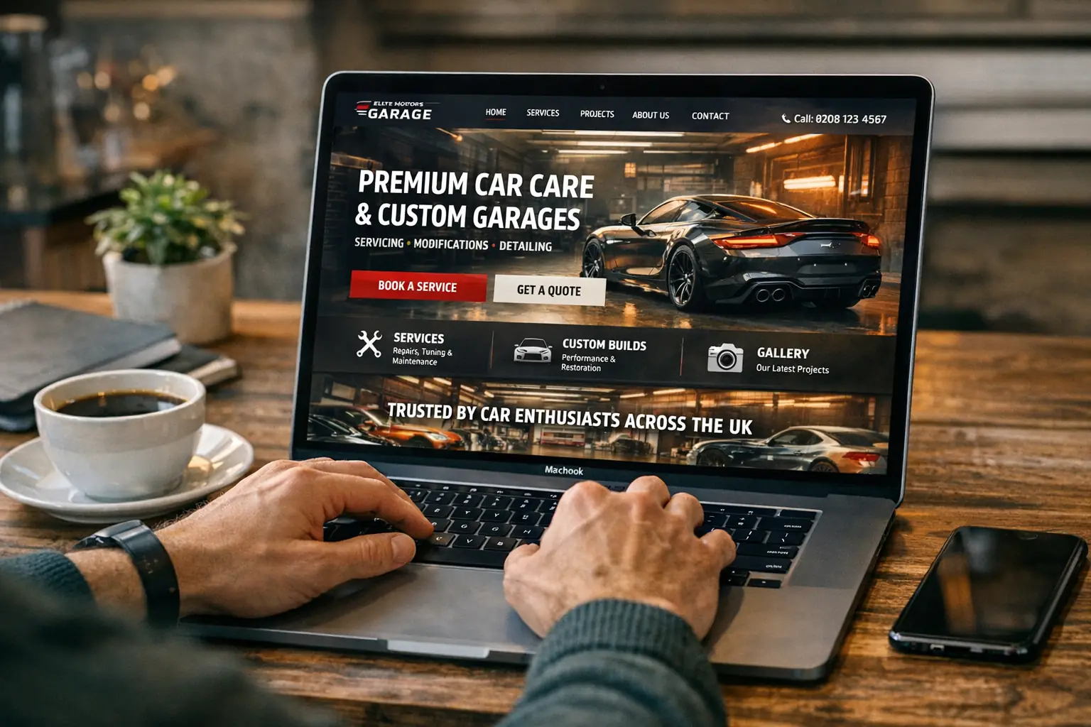 Example garage website designed by AutoChain - laptop showing professional garage website with booking software