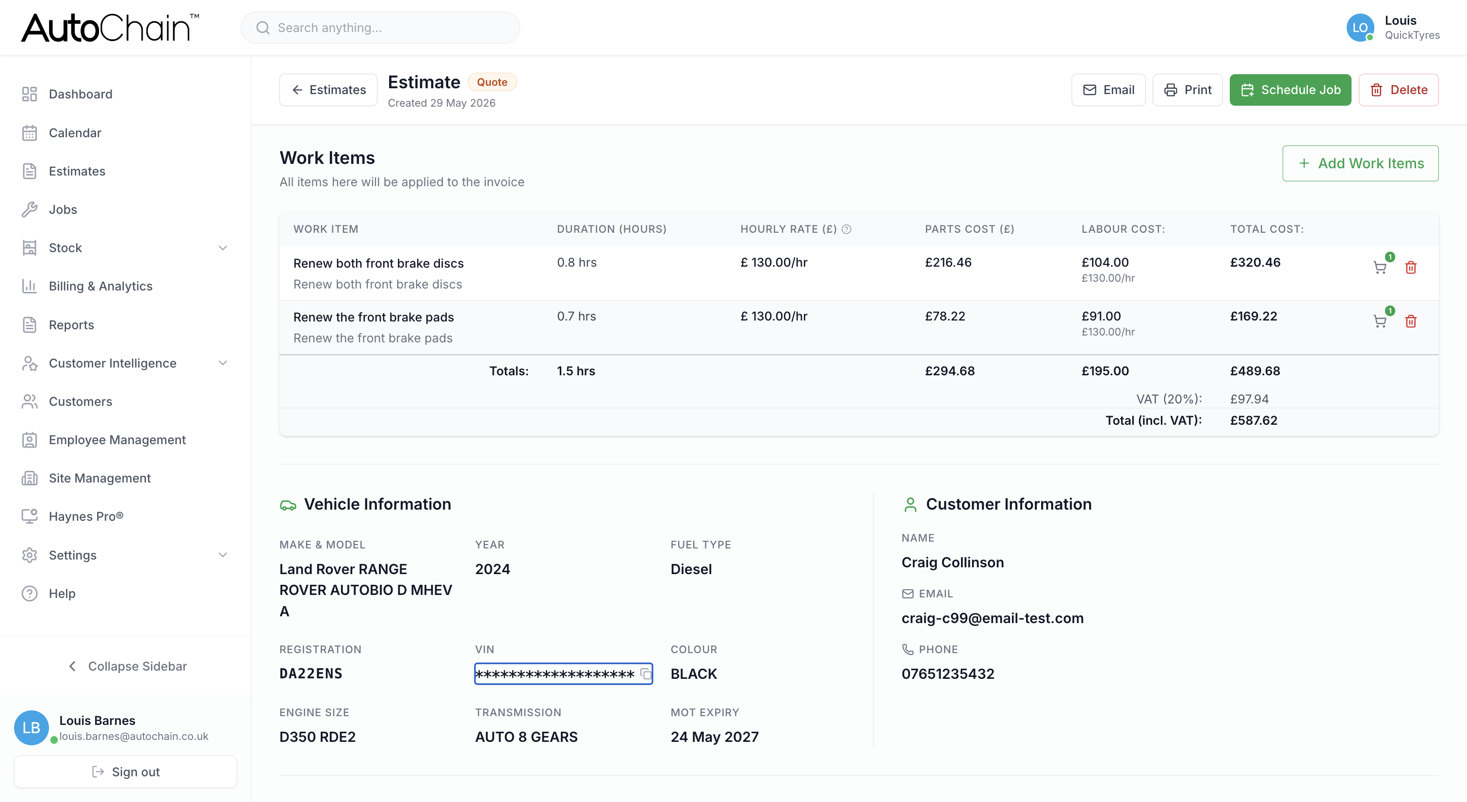 AutoChain estimate builder
